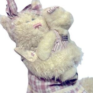 Cream and Pink Plaid Plush Cat with Kitten
